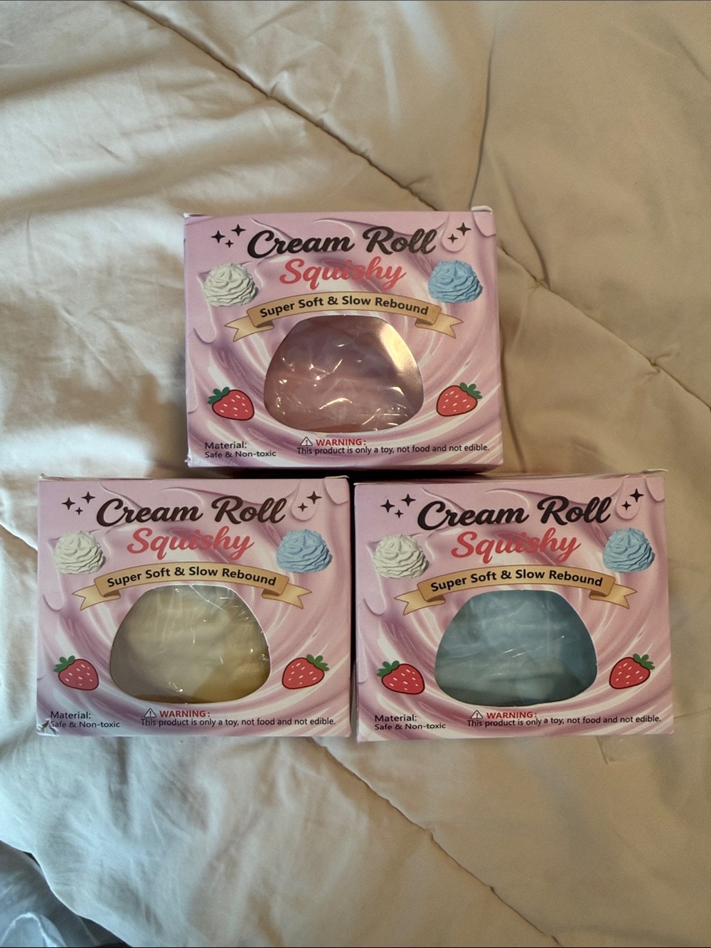 $5 for $25 Cream Roll Squishy – Soft Slow Rebound (Pink, Blue, Cream)